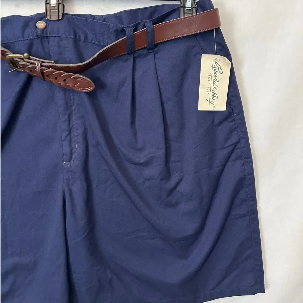 Resolute Bay Men's Chino Shorts Cotton Blend Pleated Blue Sz 46 Waist Belted